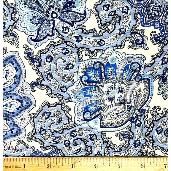 1/2 Yard - Blue Paisley Cotton Duck Upholstery Fabric (Great for Quilting, Sewing, Craft Projects, Throw Pillows & More) 1/2 Yard X 44" Wide