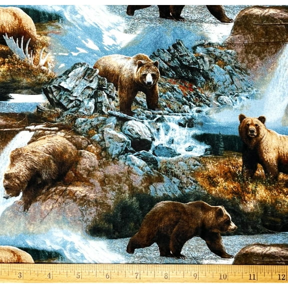 1/2 Yard - Brown Bear Scenic Cotton Fabric (Great for Quilting, Sewing, Craft Projects, Throw Pillows & More) 1/2 Yard X 44" Wide