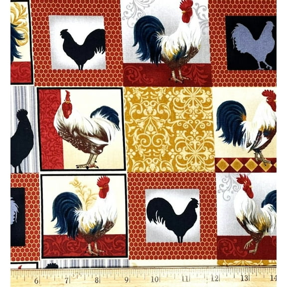 1/2 Yard - Chickens & Roosters Block Cotton Fabric (Great for Quilting, Sewing, Craft Projects, Throw Pillows & More) 1/2 Yard X 44" Wide