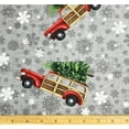 thumbnail image 1 of 1/2 Yard - Christmas Tree Woody Station Wagon on Gray Cotton Fabric (Great for Quilting, Sewing, Craft Projects, Throw Pillows & More) 1/2 Yard X 44" Wide, 1 of 2