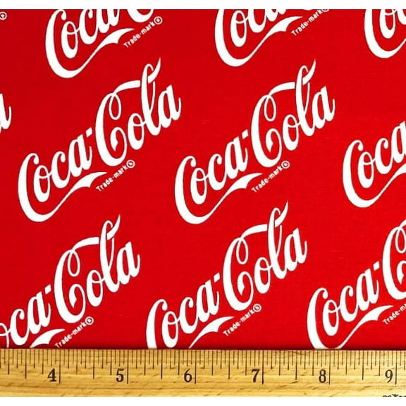 1/2 Yard - Coca-Cola Script Diagonal on Red Cotton Fabric (Great for Quilting, Sewing, Craft Projects, Throw Pillows & More) 1/2 Yard X 44" Wide