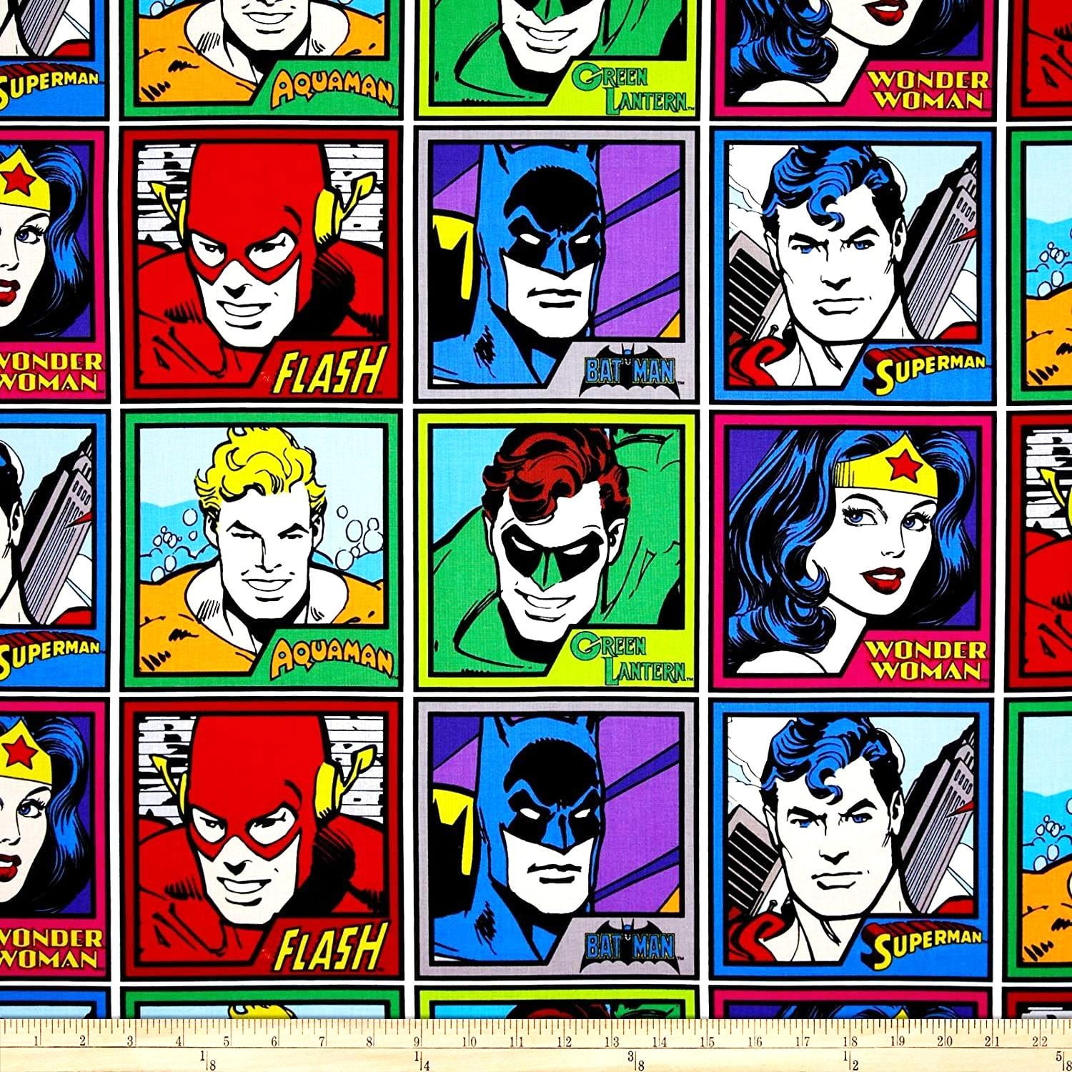1/2 Yard - DC Comics Hero Block Cotton Fabric - Batman Superman Wonder ...