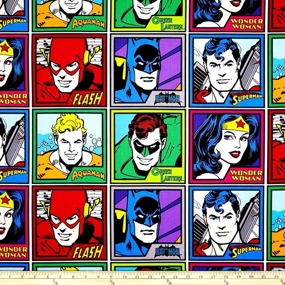 1/2 Yard - DC Comics Hero Block Cotton Fabric - Batman Superman Wonder Woman & More! (Great for Quilting, Sewing, Craft Projects, Throw Pillows & More) 1/2 Yard X 44" Wide
