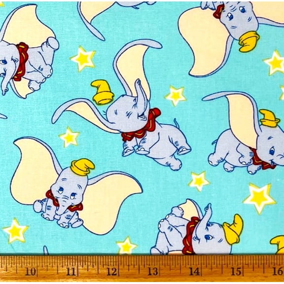 1/2 Yard - Disney Baby Dumbo Elephant & Stars on Blue Cotton Fabric (Great for Quilting, Sewing, Craft Projects, Quilts, Throw Pillows & More) 1/2 Yard X 44" Wide