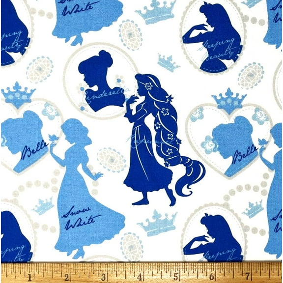 1/2 Yard - Disney Princess Blue Cotton Fabric - Cinderella Belle Sleeping Beauty & Snow White (Great for Quilting, Sewing, Craft Projects, Throw Pillows & More) 1/2 Yard X 44" Wide
