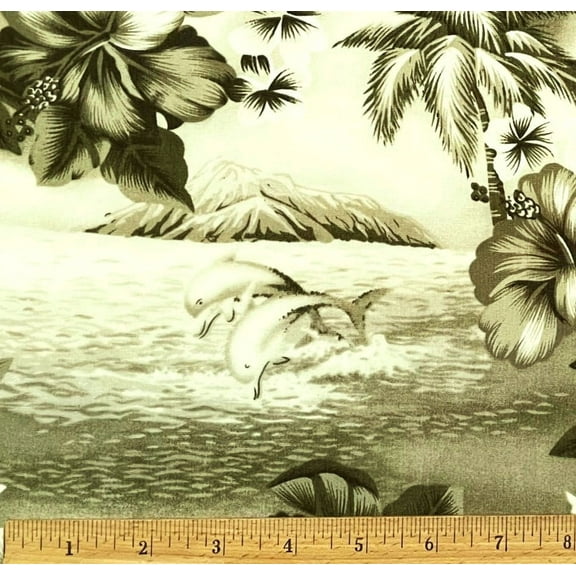 1/2 Yard - Dolphins Tropical Island in Green Cotton Fabric (Great for Quilting, Sewing, Craft Projects, Throw Pillows & More) 1/2 Yard X 44" Wide