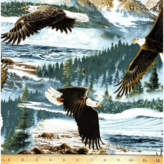 1/2 Yard - Eagles Snowy Mountain Scenic Cotton Fabric (Great for Quilting, Sewing, Craft Projects, Throw Pillows & More) 1/2 Yard X 44" Wide
