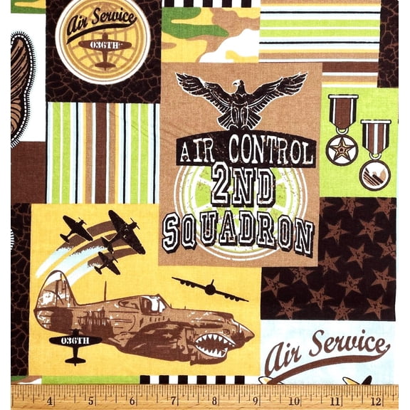 1/2 Yard - Fighter Plane Airplane Airforce Cotton Fabric (Great for Quilting, Sewing, Craft Projects, Throw Pillows & More) 1/2 Yard X 44" Wide