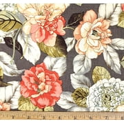 1/2 Yard - Floral Flowers Pink Peach & Blue on Cocoa Brown Screen Print Cotton Duck Upholstery Fabric Great for Quilting, Sewing, Craft Projects, Throw Pillows & More 1/2 Yard X 44" Wide