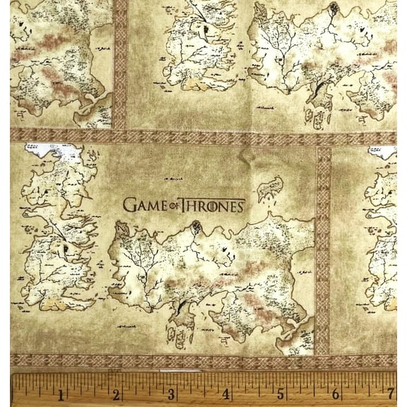 1/2 Yard - Game of Thrones Westeros Map on Tan Cotton Fabric (Great for Quilting, Sewing, Craft Projects, Throw Pillows & More) 1/2 Yard X 44" Wide