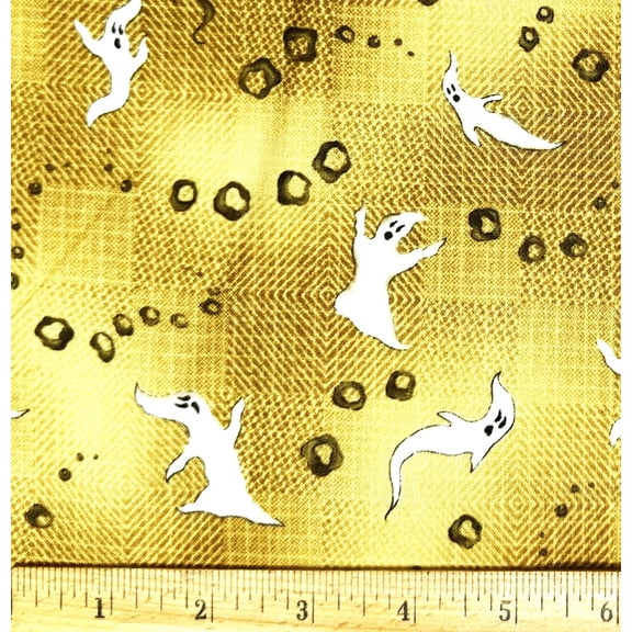 1/2 Yard - Halloween Ghosts on Gold Cotton Fabric (Great for Quilting, Sewing, Craft Projects, Throw Pillows & More) 1/2 Yard X 44" Wide