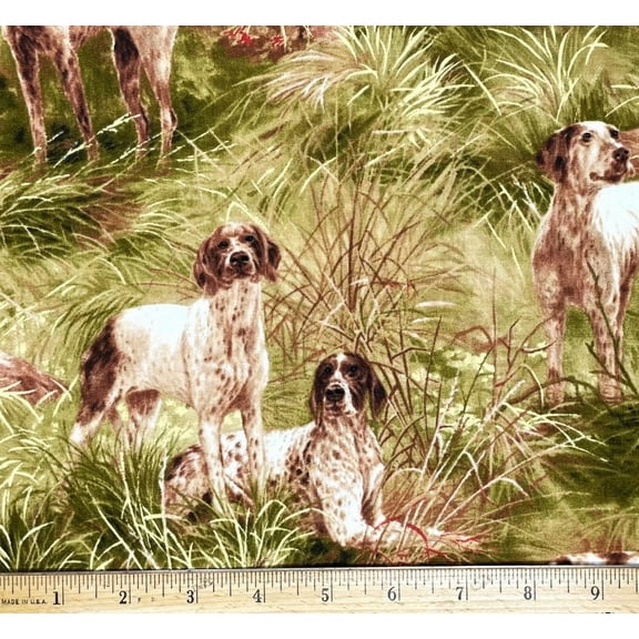 1/2 Yard - Hunting Dogs Scenic Cotton Fabric (Great for Quilting, Sewing, Craft Projects, Throw Pillows & More) 1/2 Yard X 44" Wide