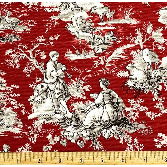 1/2 Yard - Idyllic Day Classic Life on Ruby Red Cotton Duck Upholstery Fabric (Great for Quilting, Sewing, Craft Projects, Throw Pillows & More) 1/2 Yard X 44" Wide