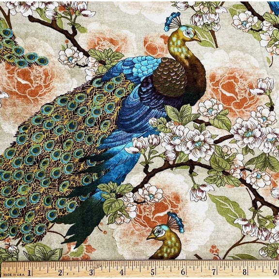 1/2 Yard - Indian Peacock Floral Cotton Fabric (Great for Quilting, Sewing, Craft Projects, Throw Pillows & More) 1/2 Yard X 44" Wide