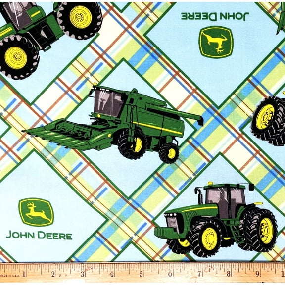 1/2 Yard - John Deere Farm Tractor & Farming Equipment Plaid Cotton Fabric (Great for Quilting, Sewing, Craft Projects, Throw Pillows & More) 1/2 Yard X 44" Wide