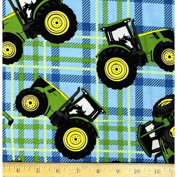 1/2 Yard - John Deere Farm Tractor Green Plaid Cotton Fabric (Great for Quilting, Sewing, Craft Projects, Quilts, Throw Pillows & More) 1/2 Yard X 44" Wide