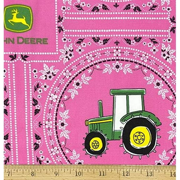 1/2 Yard - John Deere Farm Tractor on Pink Bandana Cotton Fabric (Great for Quilting, Sewing, Craft Projects, Throw Pillows & More) 1/2 Yard X 44" Wide