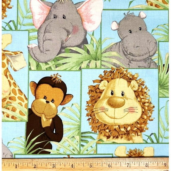 1/2 Yard - Jungle Babies Baby Animals Patty Reed Cotton Fabric (Great for Quilting, Sewing, Craft Projects, Throw Pillows & More) 1/2 Yard X 44" Wide
