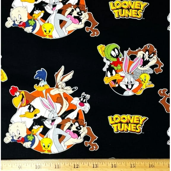 1/2 Yard - Looney Tunes Cartoon Bugs Sylvester Tweety & All the Gang on Black Cotton Fabric (Great for Quilting, Sewing, Craft Projects, Throw Pillows & More) 1/2 Yard X 44" Wide