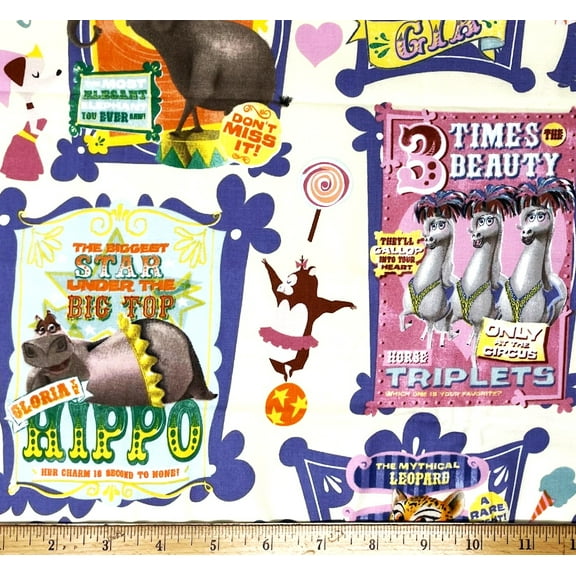 1/2 Yard - Madagascar Circus & Zoo Animals Gloria Gia & More Cotton Fabric (Great for Quilting, Sewing, Craft Projects, Throw Pillows & More) 1/2 Yard X 44" Wide
