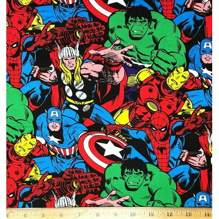 1/2 Yard - Marvel Hero Comic Collage Cotton Fabric - Hulk Thor Spiderman Ironman Captain America (Great for Quilting, Sewing, Craft Projects, Throw Pillows & More) 1/2 Yard x 44"