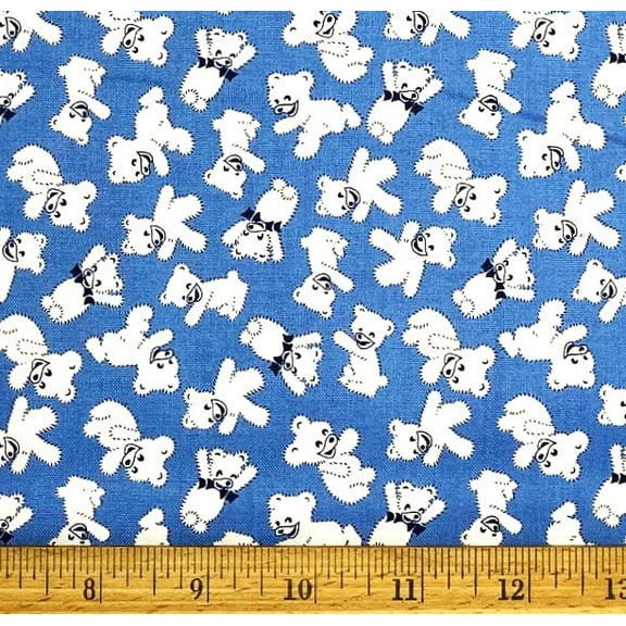 1/2 Yard - Mini Teddy Bears on Blue Cotton Fabric (Great for Quilting, Sewing, Craft Projects, Throw Pillows & More) 1/2 Yard X 44" Wide