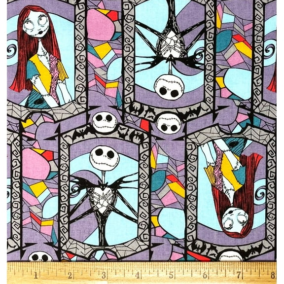 1/2 Yard - Nightmare Before Christmas Jack & Sally Stained Glass Cotton Fabric (Great for Quilting, Sewing, Craft Projects, Throw Pillows & More) 1/2 Yard X 44" Wide