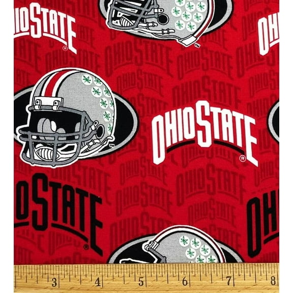 1/2 Yard - Ohio State Buckeyes OSU Football Helmets on Red Cotton Fabric (Great for Quilting, Throws, Sewing, Craft Projects, and More) 1/2 Yard x 44"