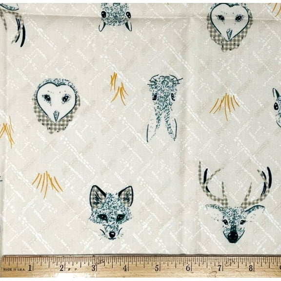 1/2 Yard - Owl Fox & Deer on Khaki Cotton Fabric (Great for Quilting, Sewing, Craft Projects, Throw Pillows & More) 1/2 Yard X 44" Wide