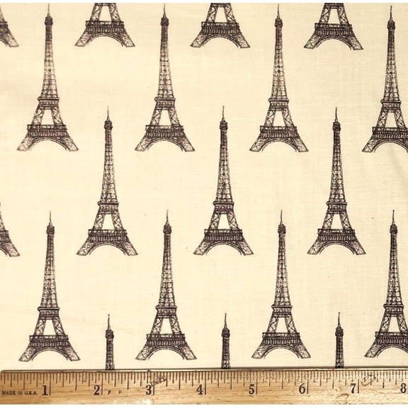 1/2 Yard - Paris Eiffel Tower Brown on Cream Cotton Fabric (Great for Quilting, Sewing, Craft Projects, Throw Pillows & More) 1/2 Yard X 44" Wide