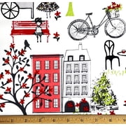 1/2 Yard - Paris Sketch Eiffel Tower Red & Green Cotton Fabric Great for Quilting, Sewing, Craft Projects, Throw Pillows & More 1/2 Yard X 44" Wide