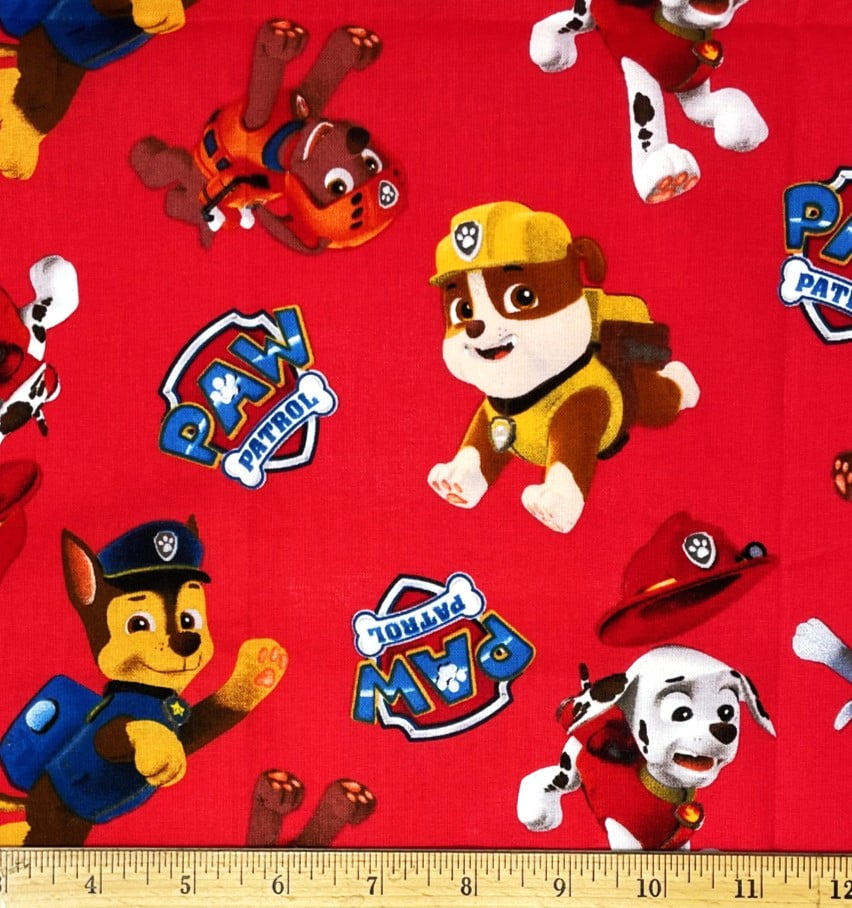 1/2 Yard - Paw Patrol Chase Marshall & More on Red Cotton Fabric (Great for Quilting, Sewing, Craft Projects, Throw Pillows & More) 1/2 Yard X 44" Wide
