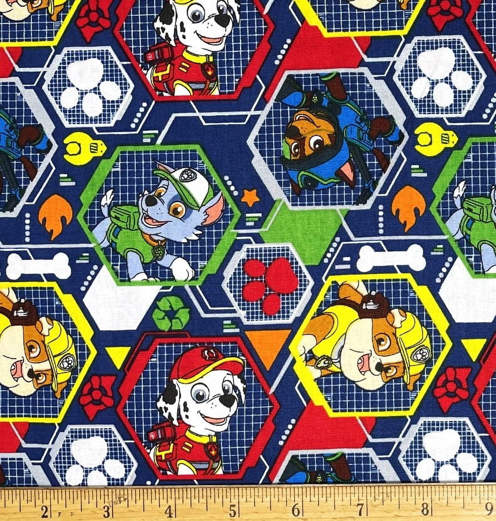 1/2 Yard - Paw Patrol Rescue Hexagons on Navy Blue Cotton Fabric - Chase Rocky Rubble & More (Great for Quilting, Sewing, Craft Projects, Throw Pillows & More) 1/2 Yard X 44" Wide