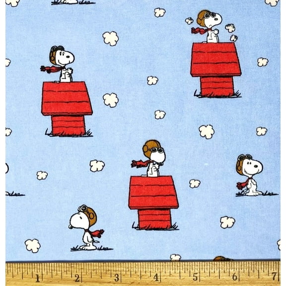 1/2 Yard - Peanuts Snoopy Flying Ace on Blue Cotton Fabric (Great for Quilting, Sewing, Craft Projects, Throw Pillows & More) 1/2 Yard X 44" Wide