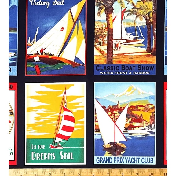 1/2 Yard - Sailboast Nautical Block Cotton Fabric (Great for Quilting, Sewing, Craft Projects, Throw Pillows & More) 1/2 Yard X 44" Wide
