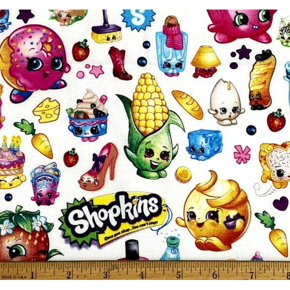 1/2 Yard - Shopkins Kooky Cookie Cupcake McQueen & Friends on White Cotton Fabric (Great for Quilting, Sewing, Craft Projects, Throw Pillows & More) 1/2 Yard X 44" Wide