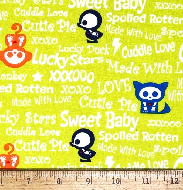 1/2 Yard - Skelanimals Halloween Animals on Green Cotton Fabric - Baby Penquin Dog Cat Monkey & Panda (Great for Quilting, Sewing, Craft Projects, Throw Pillows & More) 1/2 Yard X 44" Wide
