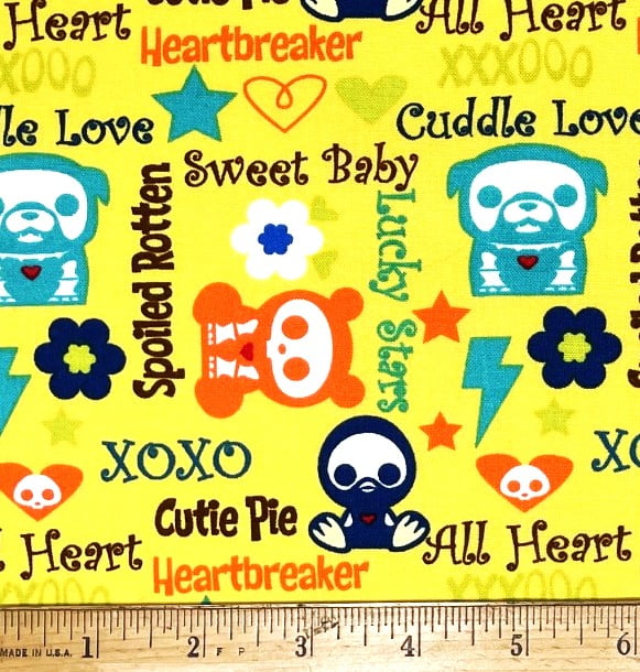 1/2 Yard - Skelanimals Halloween Animals on Yellow Cotton Fabric - Baby Penquin Dog & Panda (Great for Quilting, Sewing, Craft Projects, Throw Pillows & More) 1/2 Yard X 44" Wide