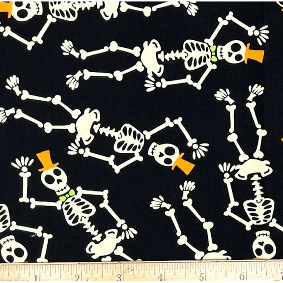 1/2 Yard - Skeletons Bow Ties & Top Hats on Black Cotton Fabric (Great for Quilting, Sewing, Craft Projects, Throw Pillows & More) 1/2 Yard X 44" Wide