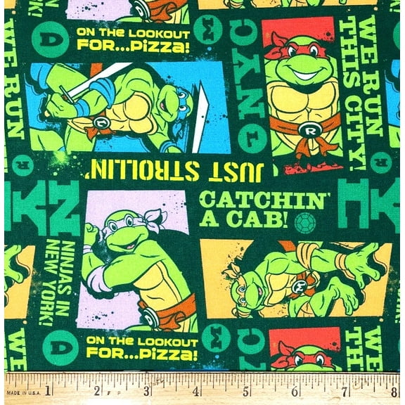 1/2 Yard - Teenage Mutant Ninja Turtles in the City on Green Cotton Fabric (Great for Quilting, Sewing, Craft Projects, Throw Pillows & More) 1/2 Yard X 44" Wide
