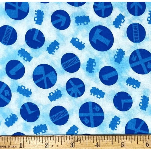 1/2 Yard - Thomas the Tank Engine Train Railroad Blue Cotton Fabric (Great for Quilting, Sewing, Craft Projects, Throw Pillows & More) 1/2 Yard X 44" Wide