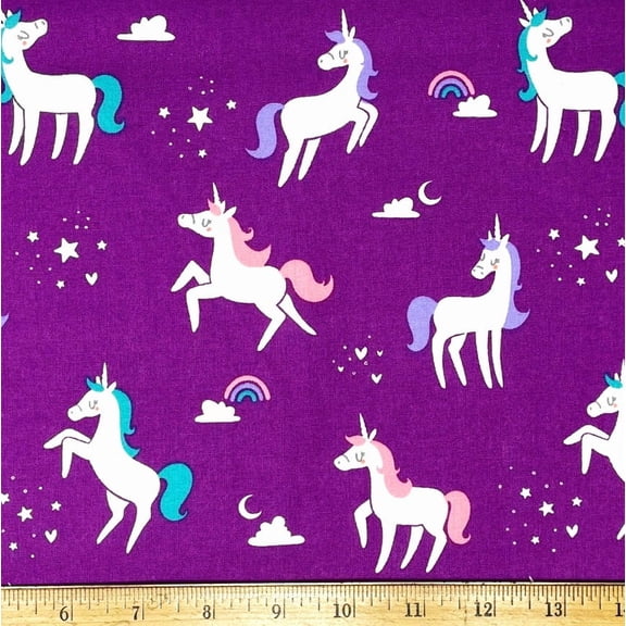 1/2 Yard - Unicorns & Rainbows on Lavender Cotton Fabric (Great for Quilting, Sewing, Craft Projects, Throw Pillows & More) 1/2 Yard X 44" Wide
