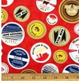 thumbnail image 1 of 1/2 Yard - Vintage Milk Bottle Caps on Red Cotton Fabric (Great for Quilting, Sewing, Craft Projects, Throw Pillows & More) 1/2 Yard X 44" Wide, 1 of 2