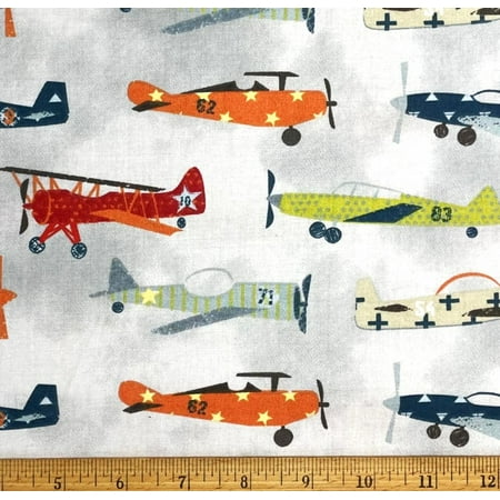1/2 Yard - Vintage Planes Airplanes on Gray Cotton Fabric (Great for Quilting, Sewing, Craft Projects, Throw Pillows & More) 1/2 Yard X 44" Wide