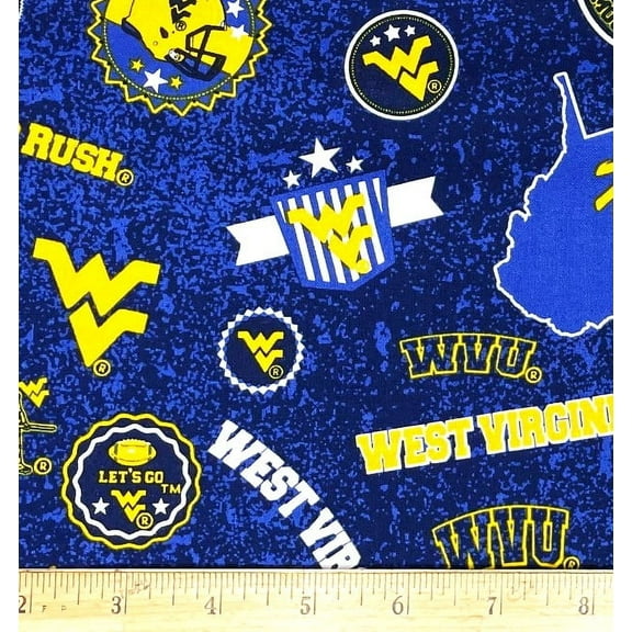 1/2 Yard - West Virginia University WVU Mountaineers on Blue Cotton Fabric (Great for Quilting, Sewing, Craft Projects, Throw Pillows & More) 1/2 Yard X 44" Wide