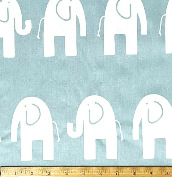 1/2 Yard - White Elephants Striped Broadcloth on Blue Cotton Twill ...
