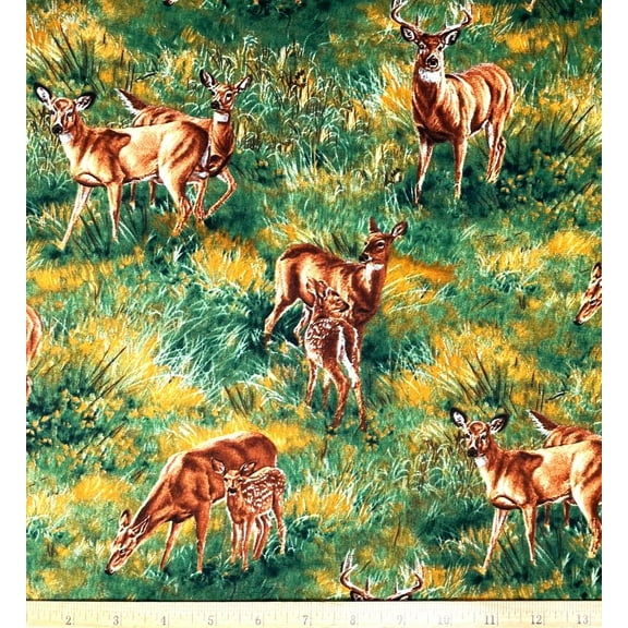 1/2 Yard - Wild Deer & Baby Fawns Scenic Cotton Fabric (Great for Quilting, Sewing, Craft Projects, Throw Pillows & More) 1/2 Yard X 44" Wide