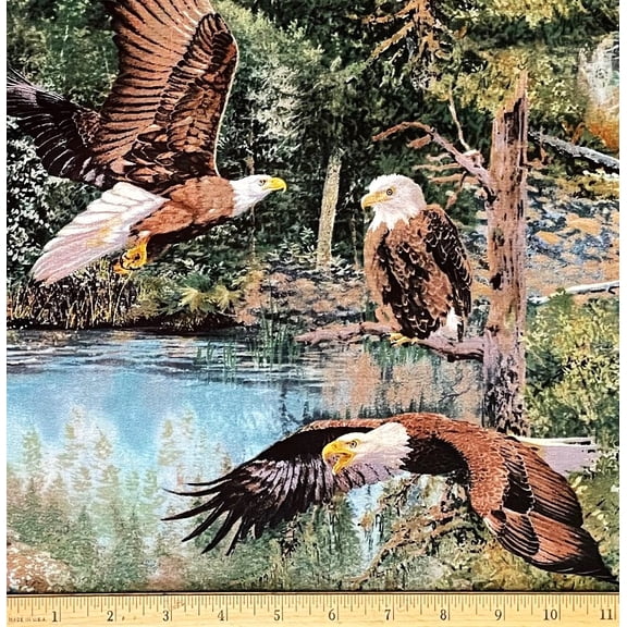 1/2 Yard - Wild Eagles Flying Scenic Cotton Fabric (Great for Quilting, Sewing, Craft Projects, Throw Pillows & More) 1/2 Yard X 44" Wide