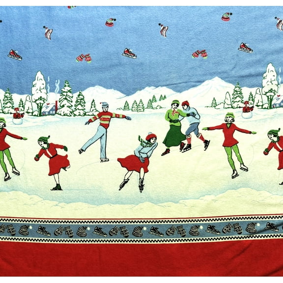 1/2 Yard - Winter Fun Ice Skating Holidays Double Border Flannel Fabric (Great for Quilting, Sewing, Craft Projects, Throw Pillows & More) 1/2 Yard X 44" Wide