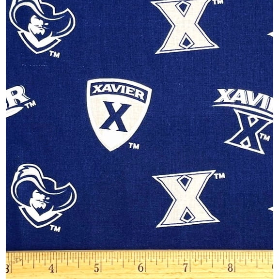 1/2 Yard - Xavier University Musketeers on Blue Cotton Fabric (Great for Quilting, Sewing, Craft Projects, Throw Pillows & More) 1/2 Yard X 44" Wide